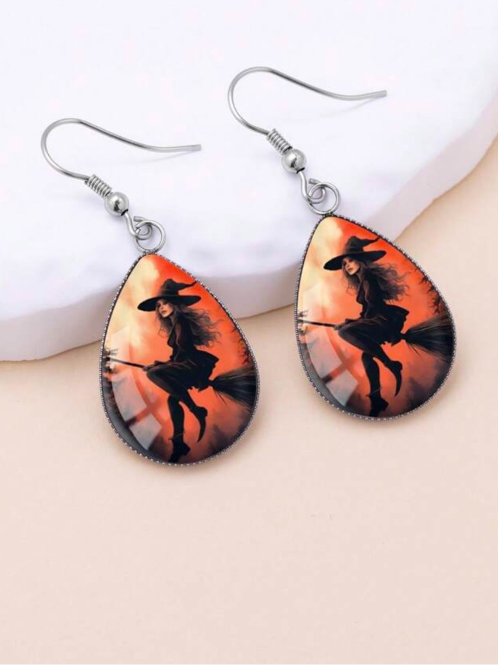 Halloween witch Pattern With 316 Stainless Steel Water Drop Earrings